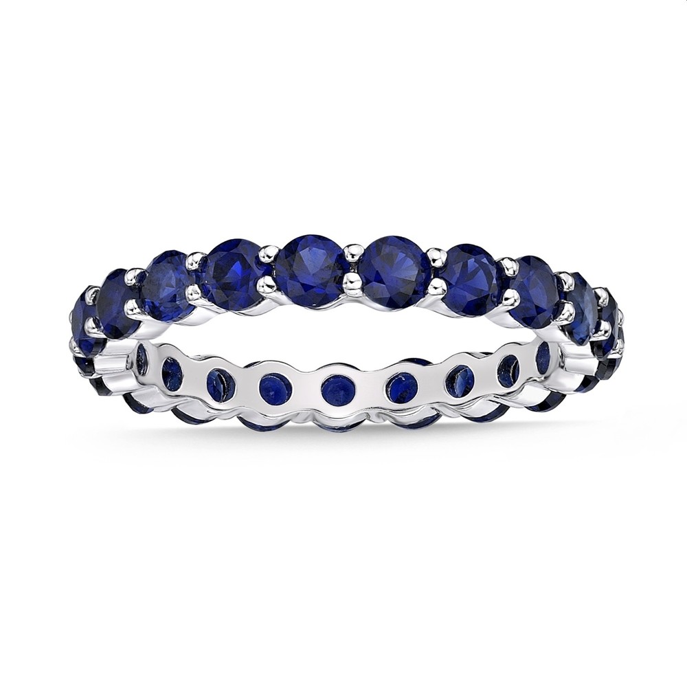 3 Round Created Sapphire 925 Sterling Silver Ring, Size - 9
