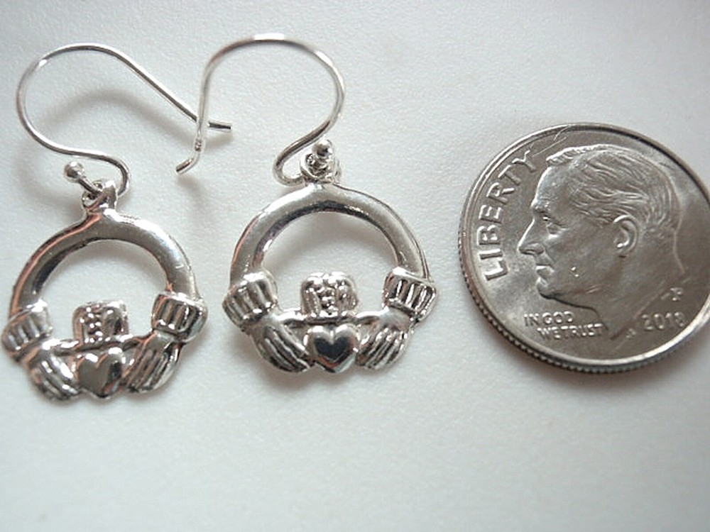 Irish Celtic Claddagh Dangle Earrings 925 Sterling Silver Small