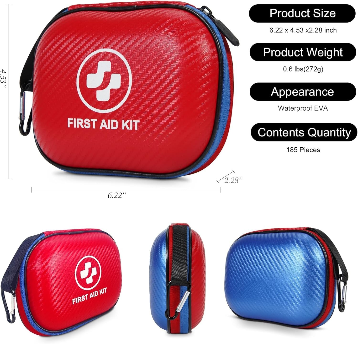 Small First Aid Kit - 185 Pieces Waterproof Emergency Kit for Home, Car, Office,