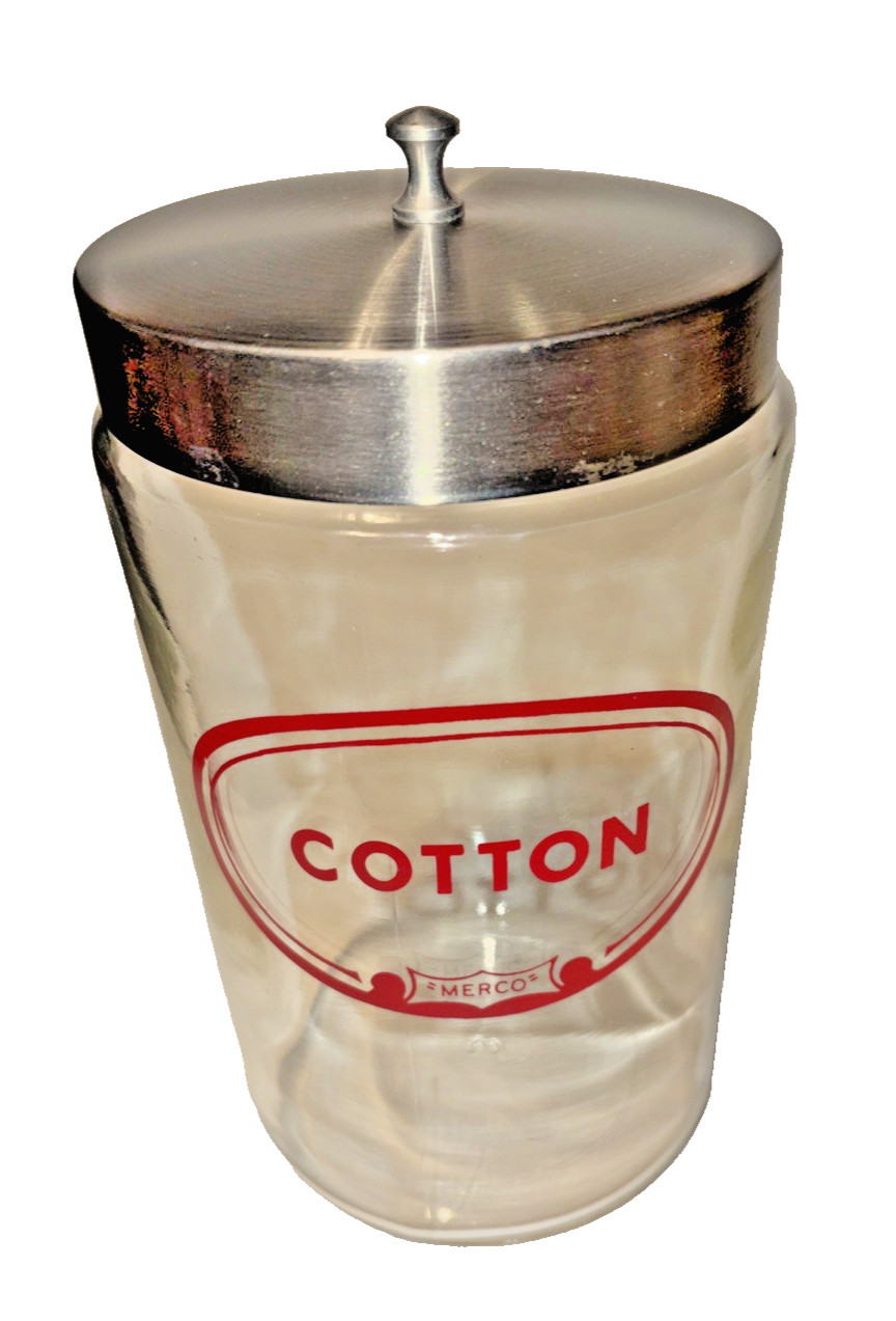 MERCO Cotton Glass Medical Apothecary Jar with Lid 7.5" Vintage