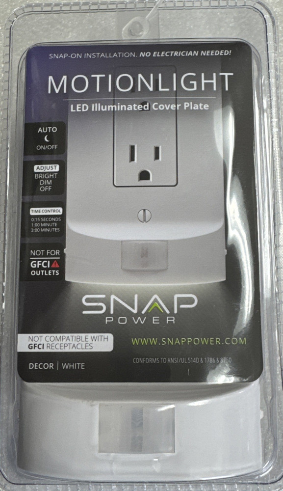 SnapPower MotionLight Motion Detecting Night Light Wall Plate Bright/Dim/Off