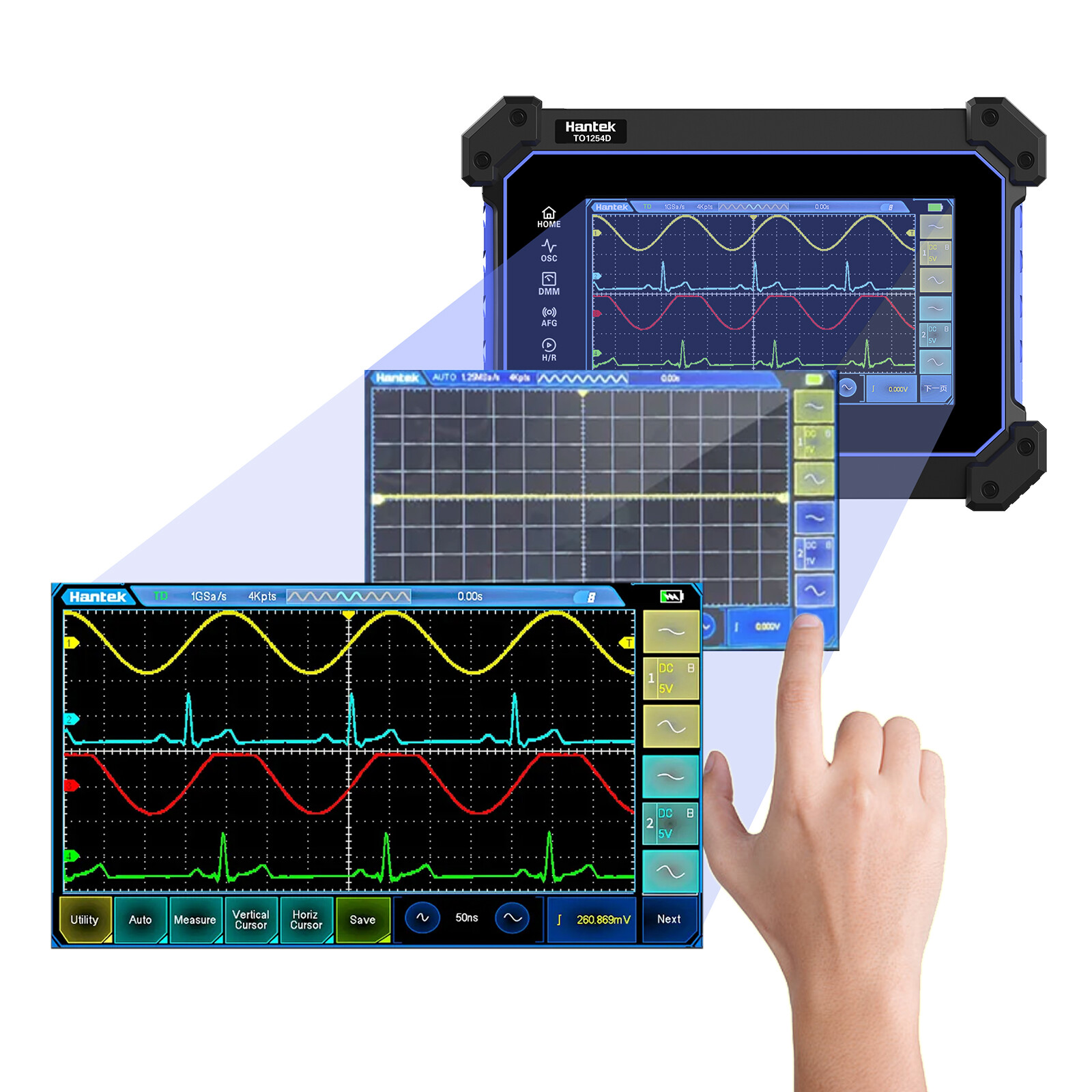 Hantek TO1254D Multi-functional Full Touch Screen Oscilloscope 250MHz 4CH AWG