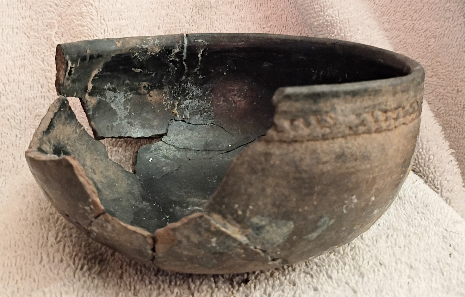 Great Antique Ancestral Pueblo Redware Bowl Corrugated Edge