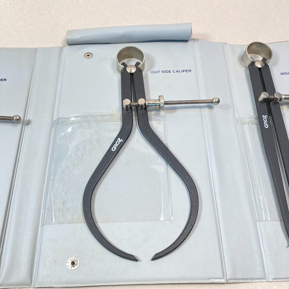 GROZ 8" Spring Caliper & Divider Set 3 Pc Inside Outside Caliper Spring Divider