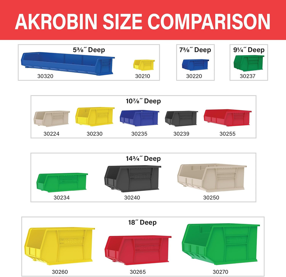 30235 Akrobins Plastic Storage Bins, Space-Saving Stackable Bins for Garage, Pan