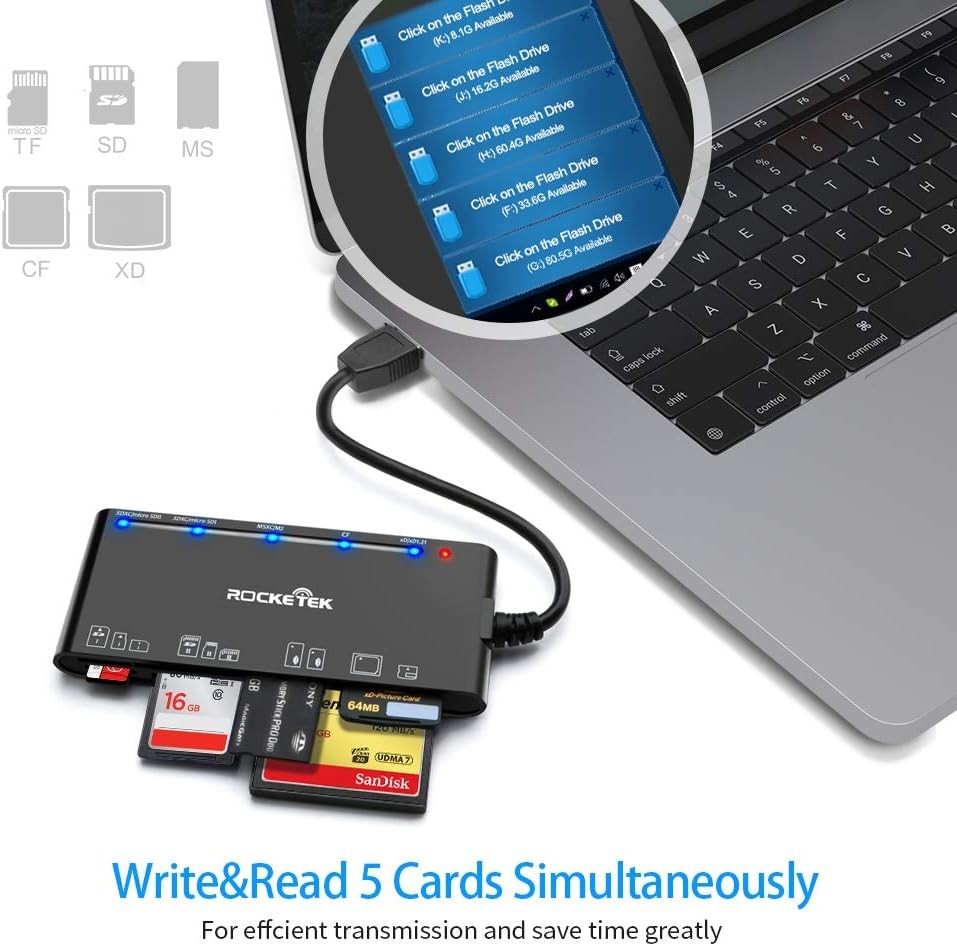 USB3.0 Multi-Card Reader, SD/TF/CF/Micro SD/XD/MS 7 in 1 Fast USB A, ST-A-CR7