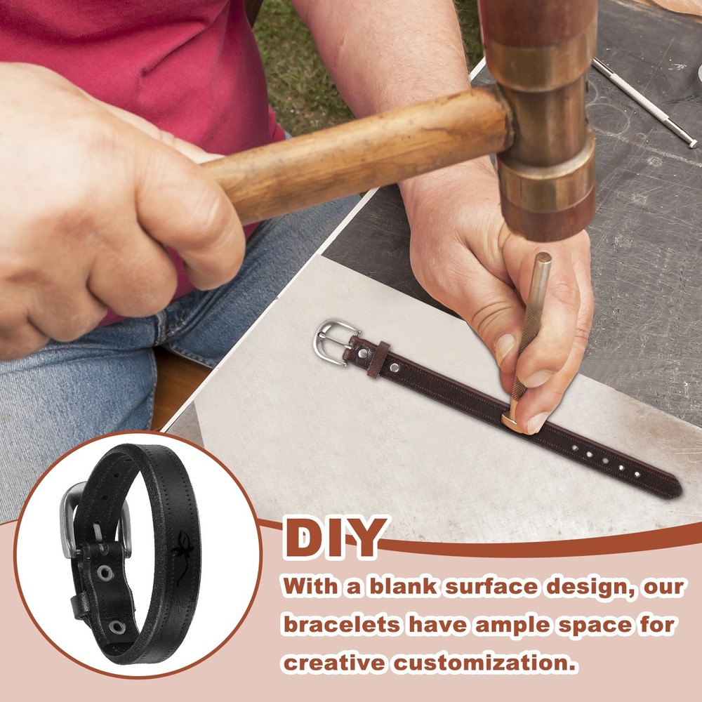 Plain Buckle Bangle Leather Bracelets Leather Snap Bracelets, Black 2Pcs