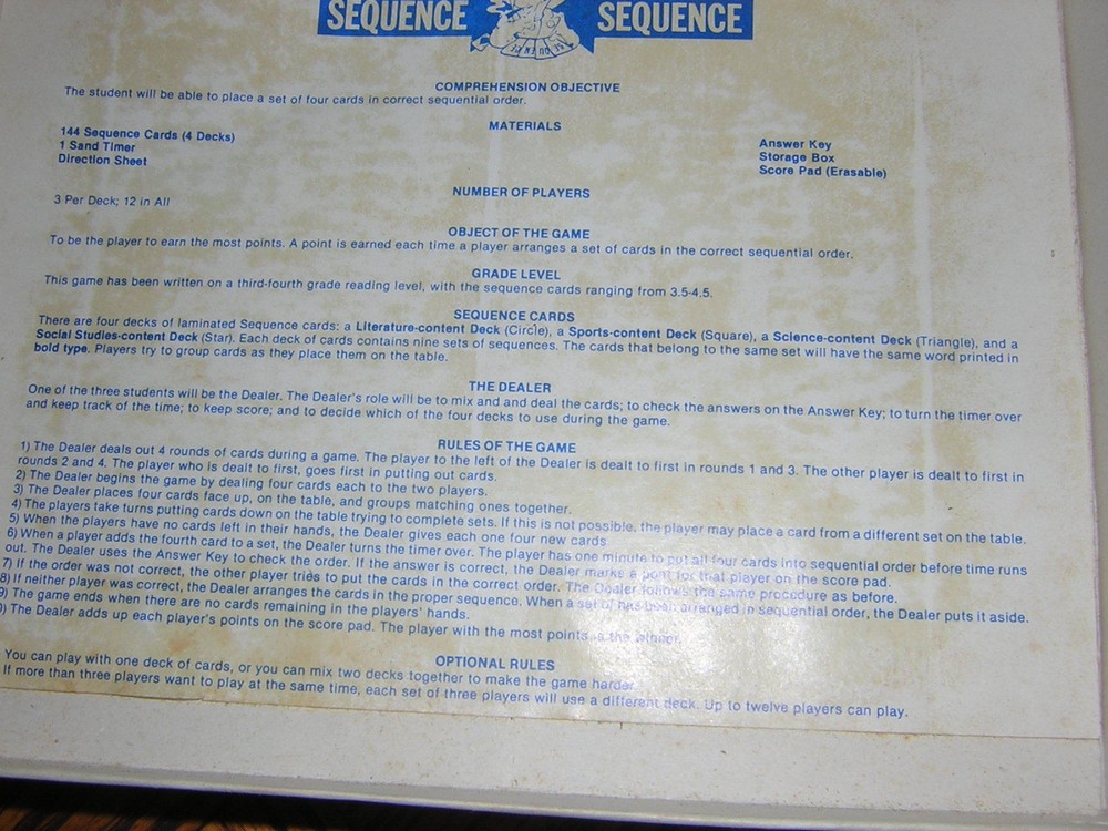 Vintage 1979 GRADE 3-4 SEQUENCE COMPREHENSION GAME KIT BOX HOME SCHOOL