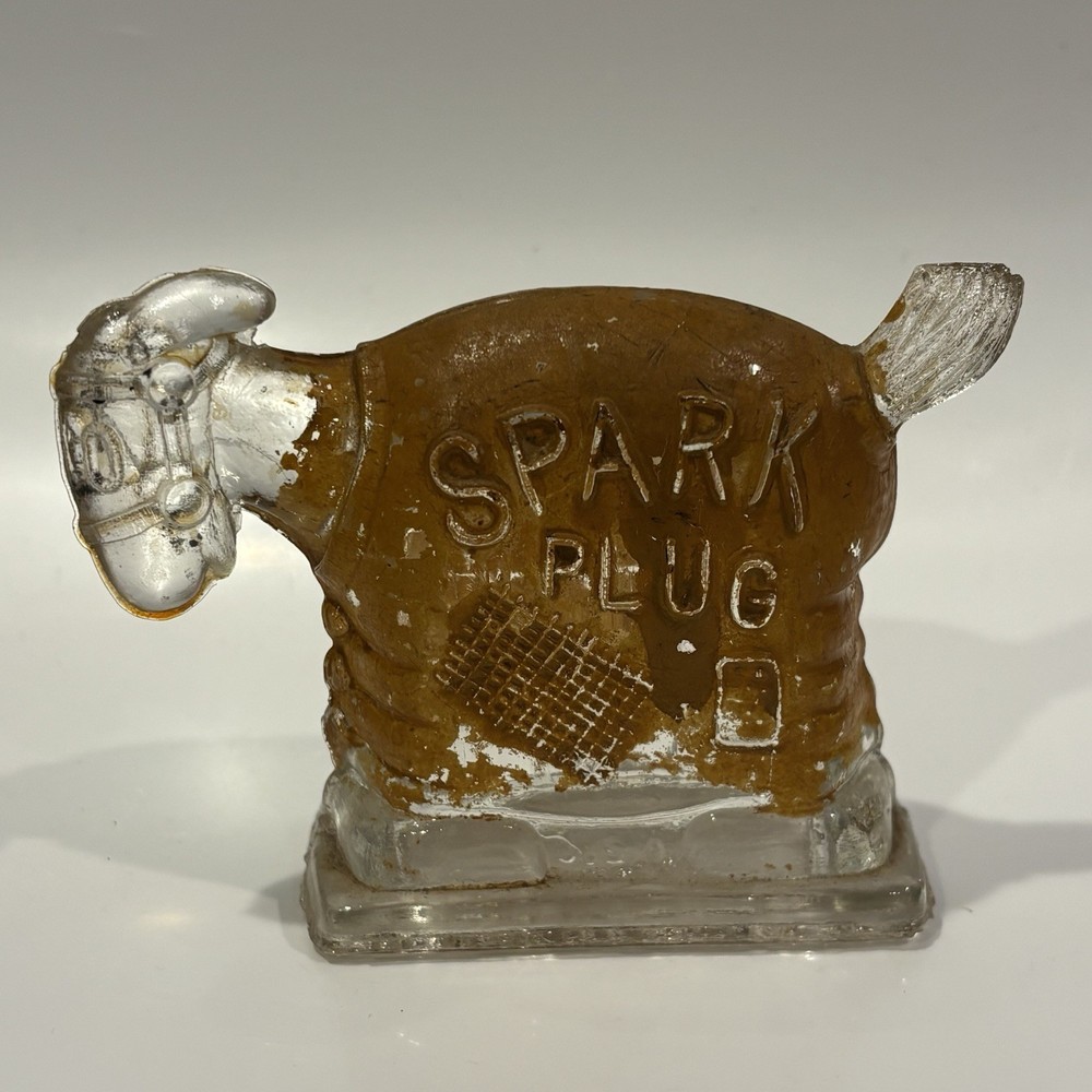 1920's SPARK PLUG Barney Google Comic Glass Candy Container Advertising*