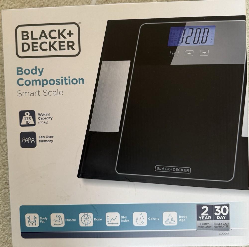 New Black & Decker Body Composition Smart Scale LCD Display W/ 10 User Memory