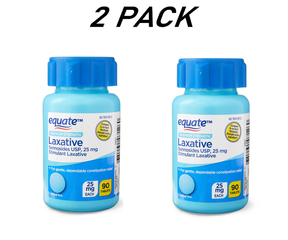(2 Pack) Equate Max Strength Sennosides 25mg Laxative Tablets, 90 Ct.