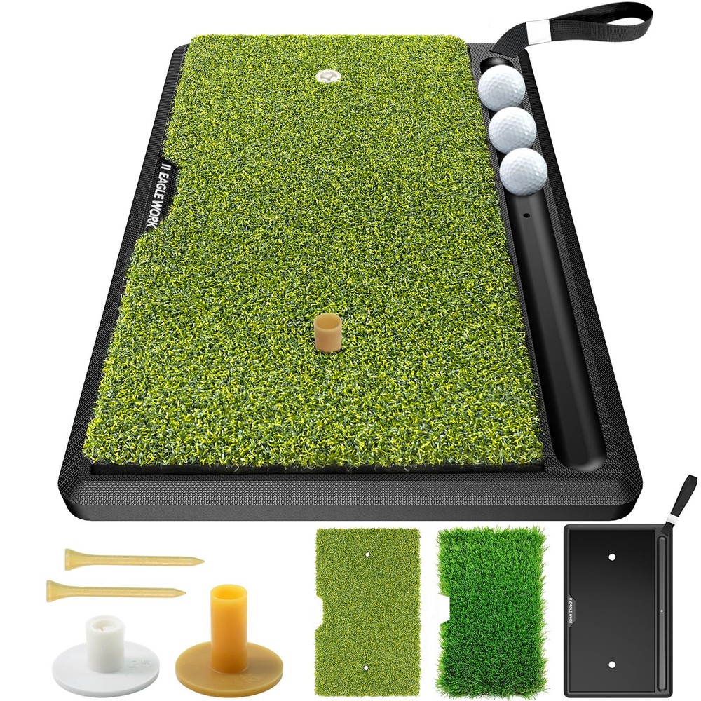 EAGLE WORK 2in1 Golf Hitting Mat with Replaceable Turf, Ball Tray and Durable...