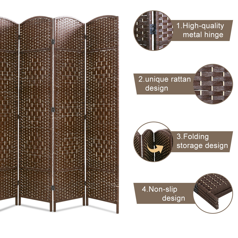 4 Panel Room Divider, Folding Privacy Divider 6 Ft Indoor Wall Divider, Brown