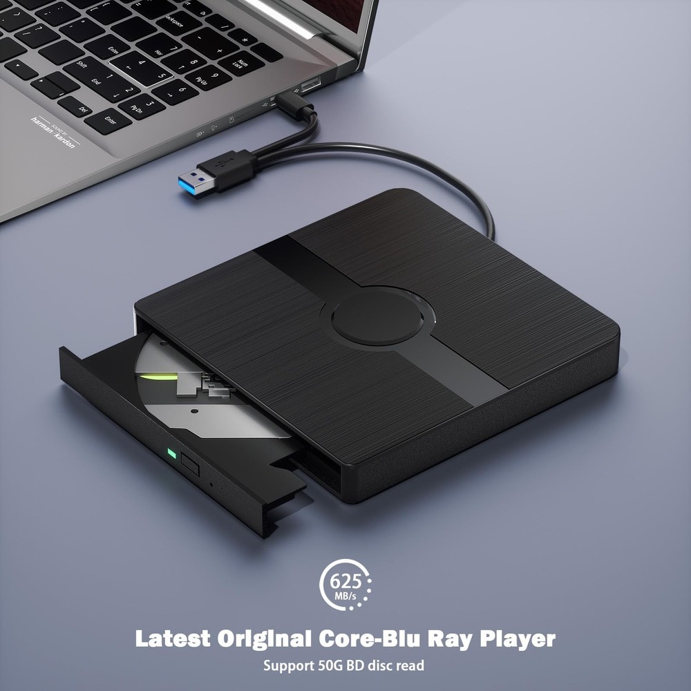 Wbacon External Blu Ray Drive, BD Player with Read/Write Capability Black