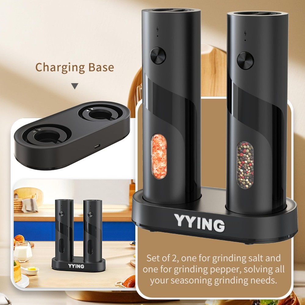 Salt and Pepper Grinder Set, Automatic Pepper Mill Grinder with Charging Base...