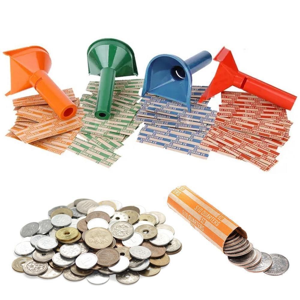 4PCS/SET 4 Color-Coded Coin Storage & Sorter Tubes Assorted Wrappers Counters US