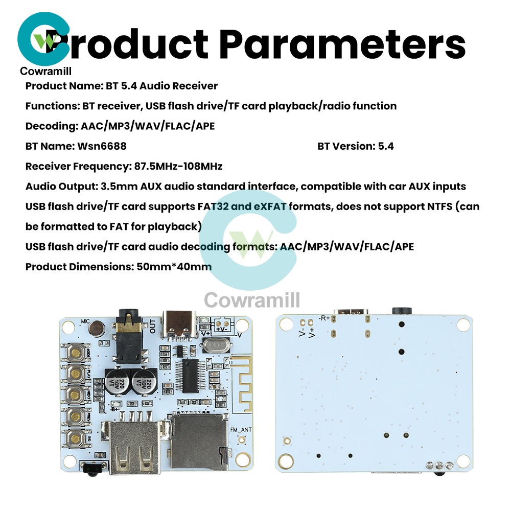 Bluetooth 5.4 Audio Receiver Board mp3 Lossless Decoder Decoding Module Type C