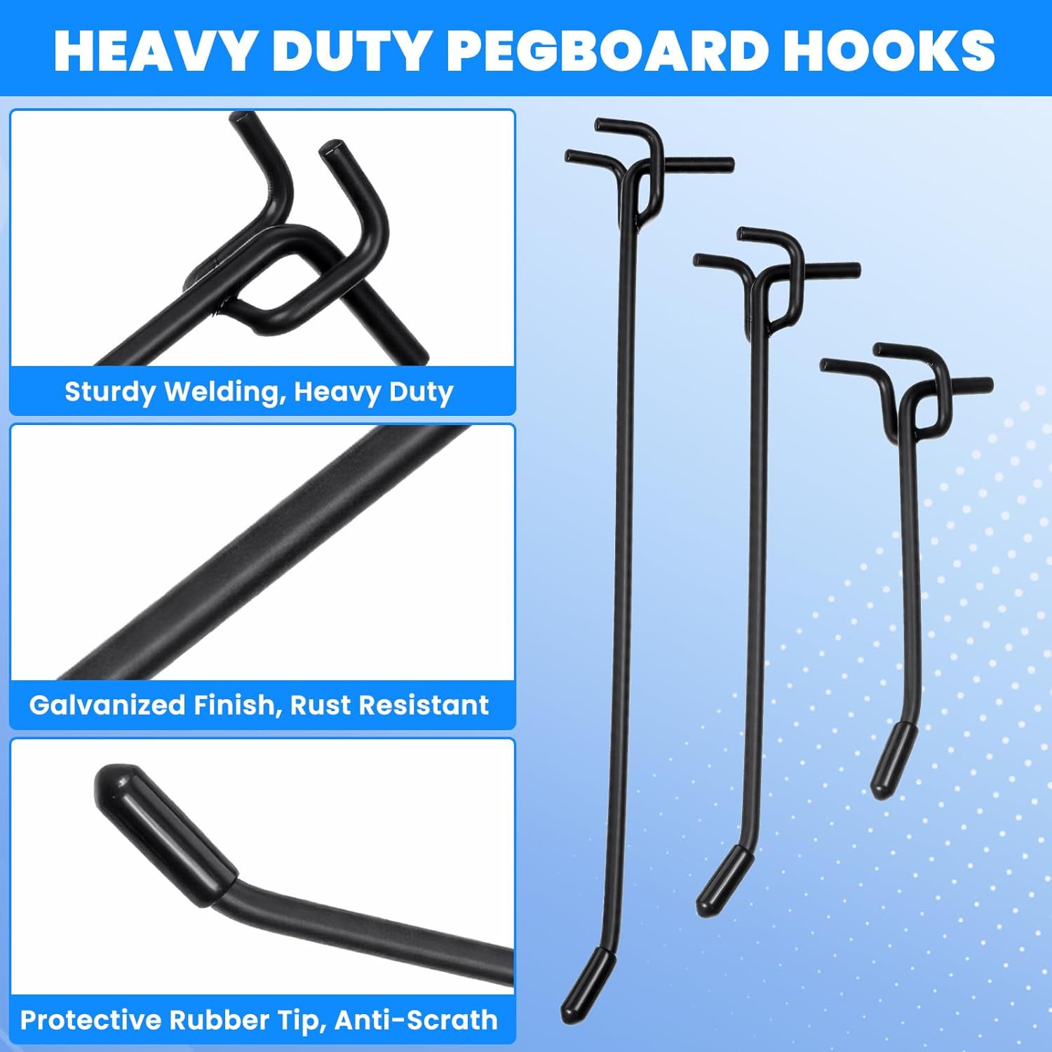 60 Pack Black Pegboard Hooks, 2/4/6 Inch Heavy Duty Peg Board Shelving Hooks Acc