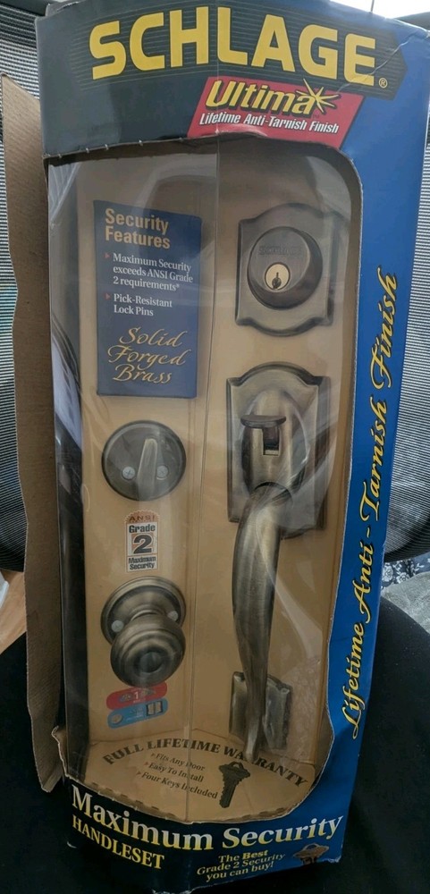 Schlage Solid Brass Handleset Dead Bolt Maximum Security Ultima Finish Grade 2