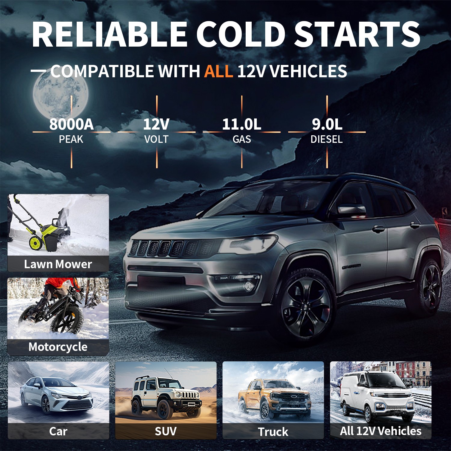 8000A Featou Car Jump Starter with Air compressor ortable 12V BatteryBooster Box