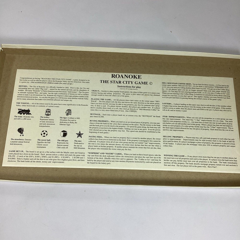 Roanoke Star City Board Game 1997