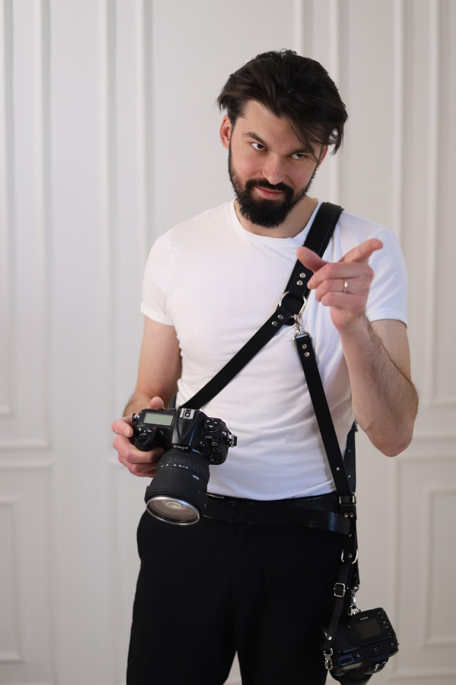 Leather Dual Camera Harness, Adjustable Double Camera Strap Custom