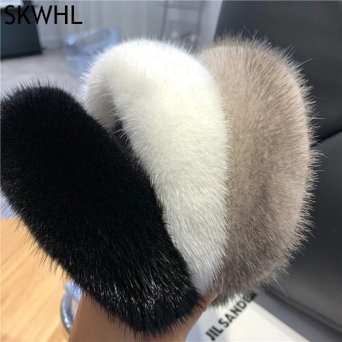 2025 New Women's Luxury Winter 100% Mink Fur Headband Real Fur Hair Band