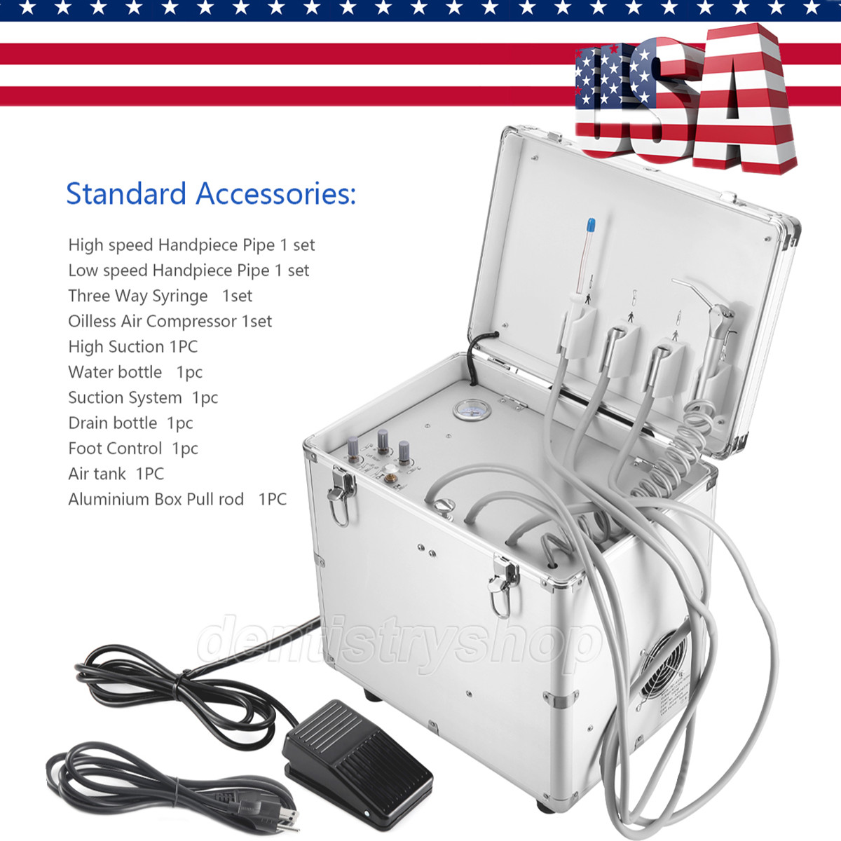 Portable Dental Mobile Delivery Unit Rolling Box Air Compressor Suction 4H/Chair