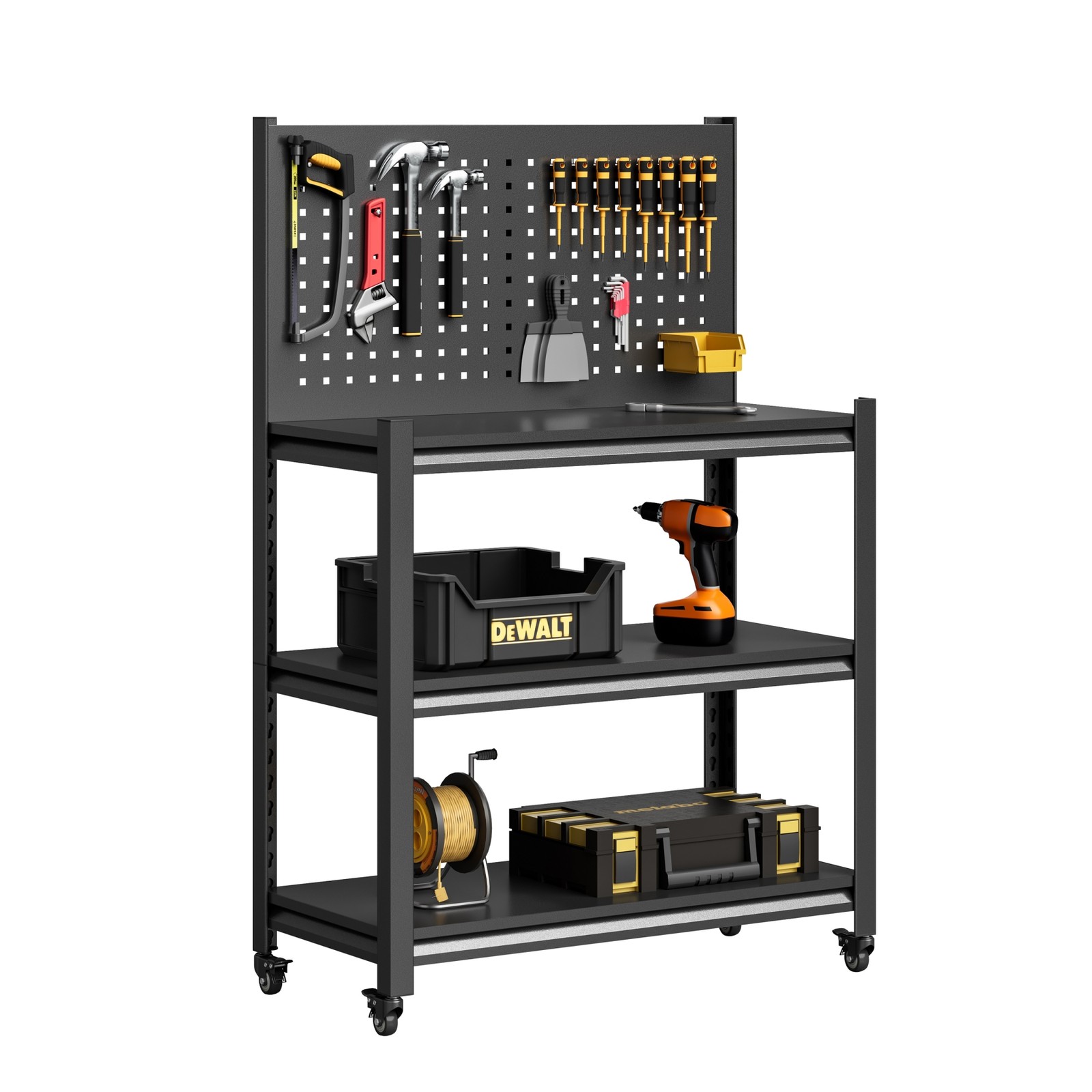 Garage Storage Cabinet System 8 Pc Workshop Set Mobile Workbench w/Tool Pegboard