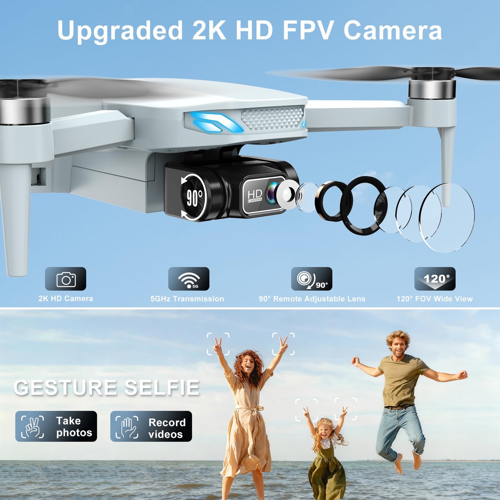 2K FPV Foldable Camera Drone Under 250g RC Quadcopter 2 Batteries Carrying Case