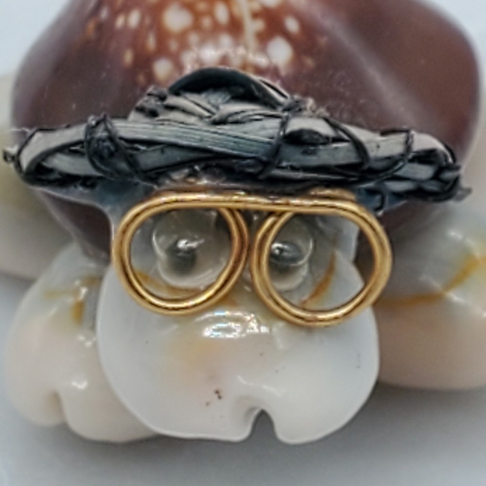 Tiny Turtle Tortoise Sea Shell Figurine Googly Eyes Black Hat