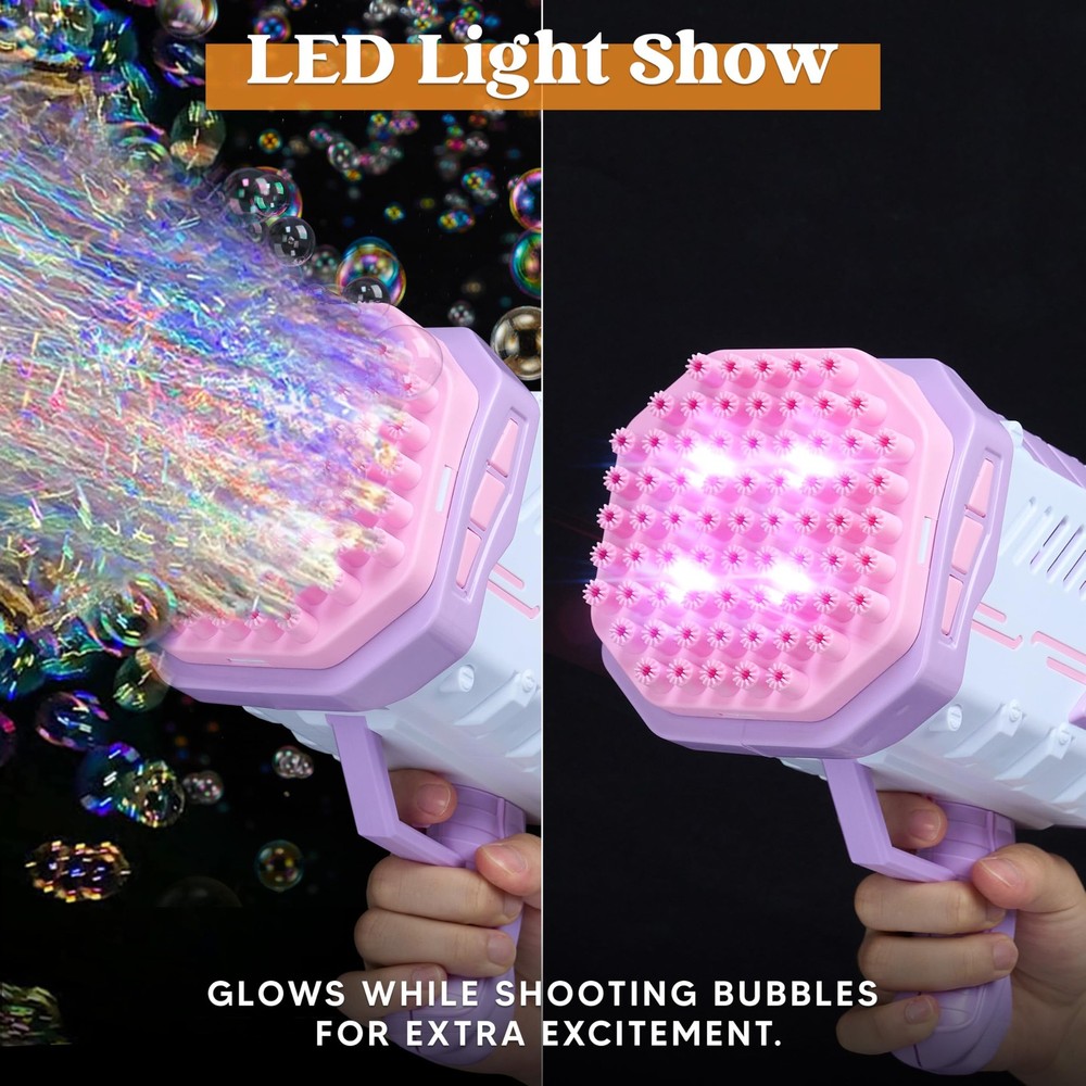 Bubble Machine W/Solution for Ages 4-8, Light-Up Bazooka Rocket Shape Bubble ...