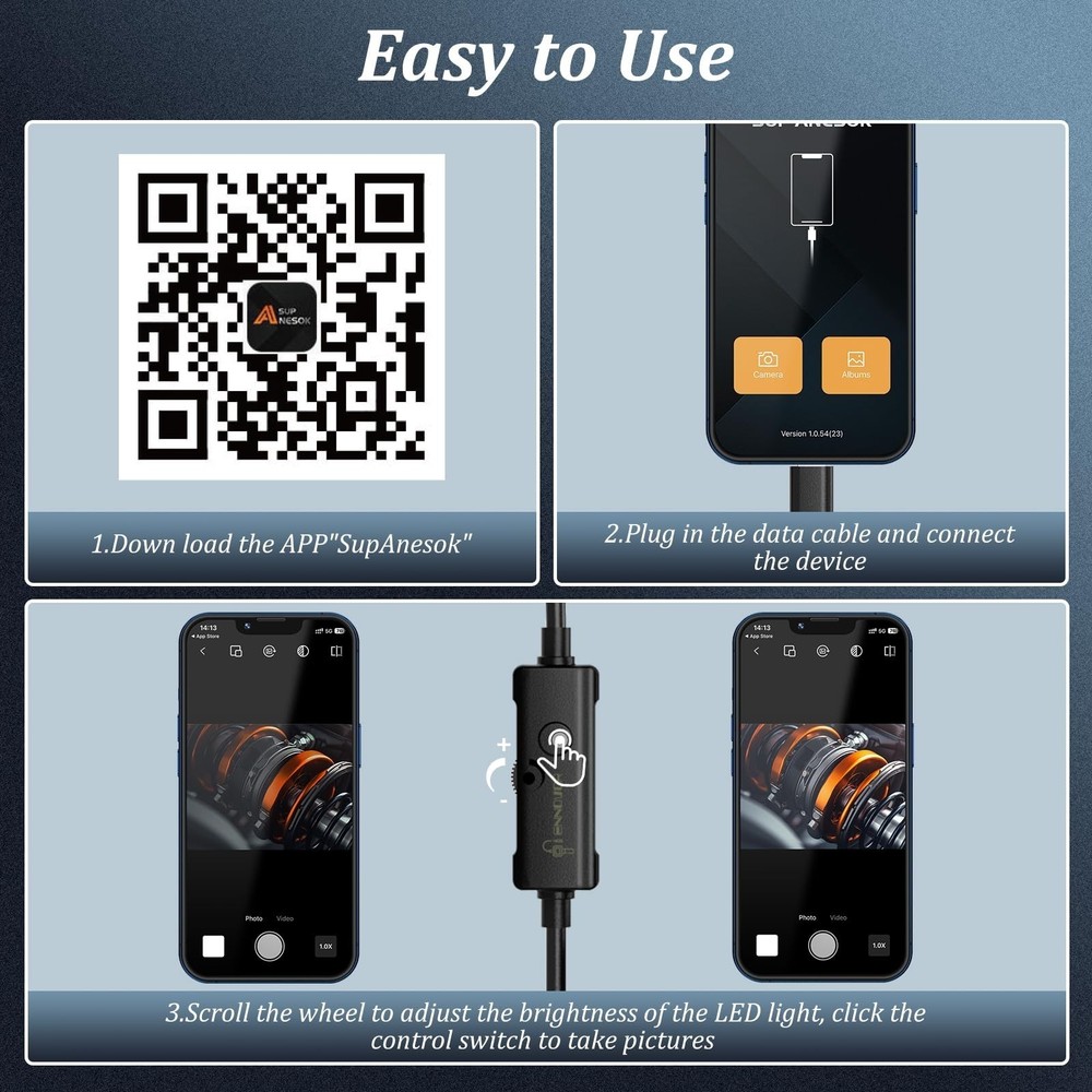 Endoscope Camera with Light, 1920P HD Borescope, 8 Adjustable LED Light, IP67...