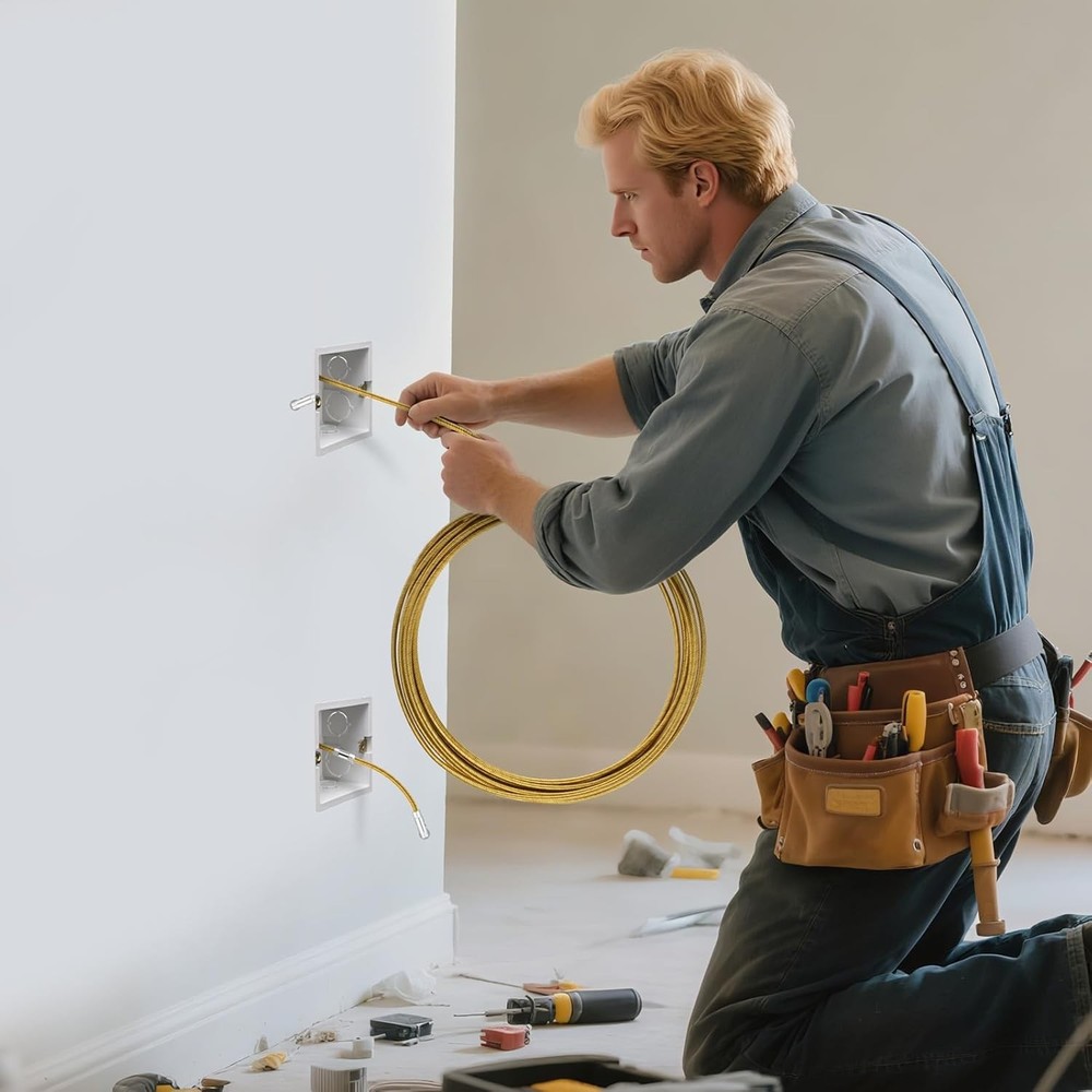 Fish Tape 25ft Wire Puller Running Electrical Wire Cable Pulley Head Spring, Hea