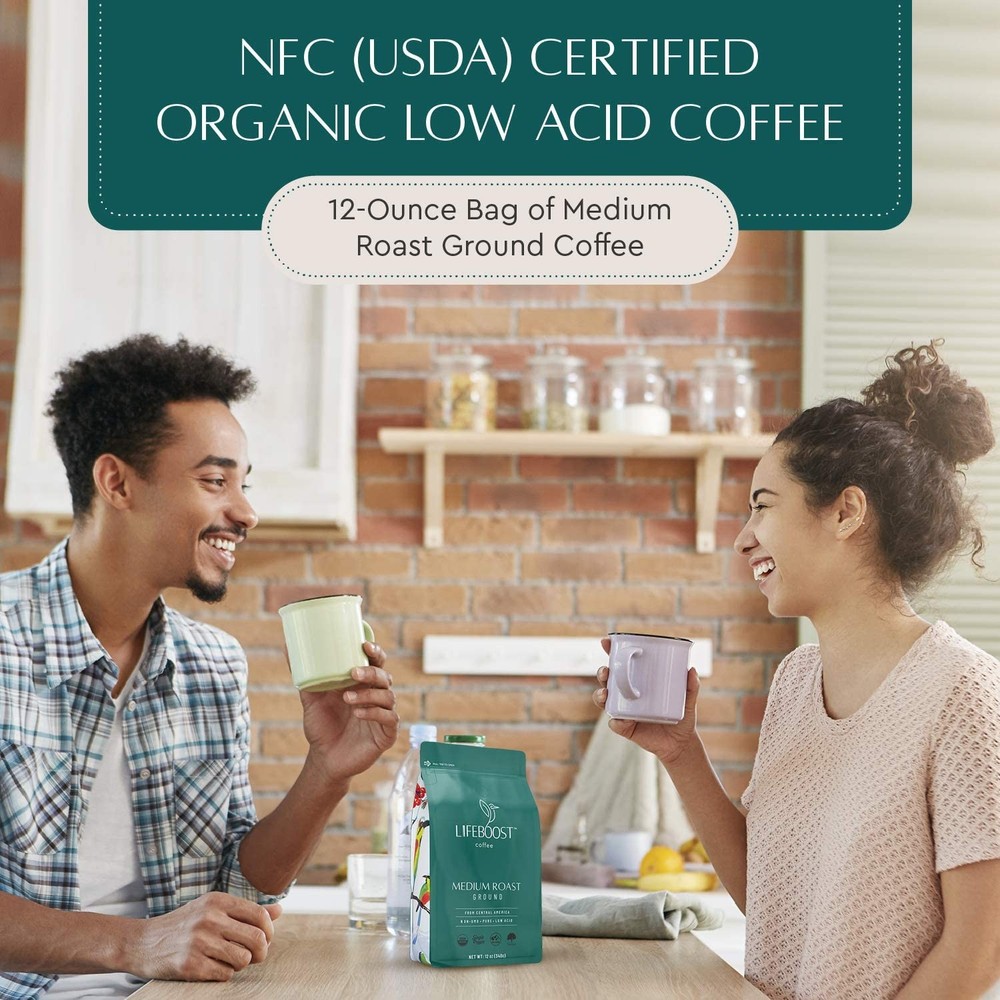 Coffee Ground Medium Roast Coffee - Low Acid Single Origin USDA Organic Coffe...