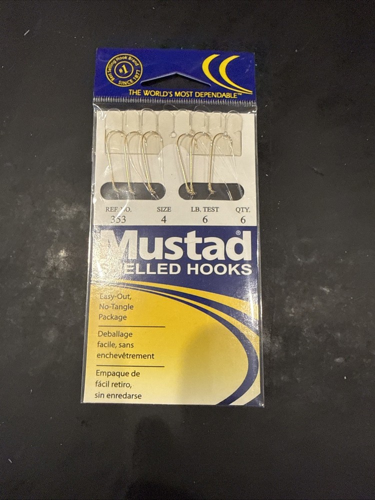 Mustad Snelled Hook Ref 353 Size 4 6 Lb Test Qty 6 Per Pack