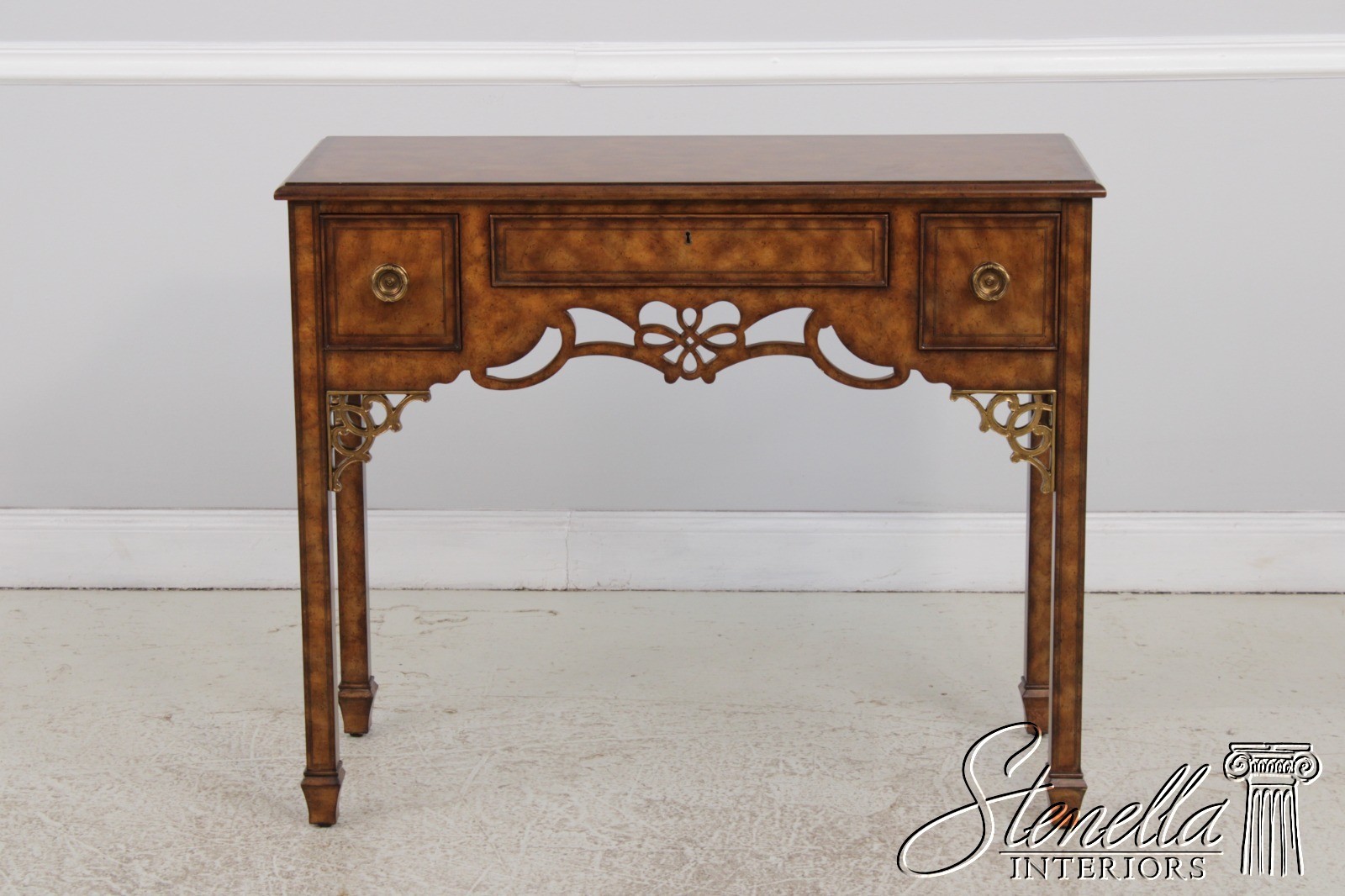 72329: MAITLAND SMITH Burl Wood 3 Drawer Writing Desk Console