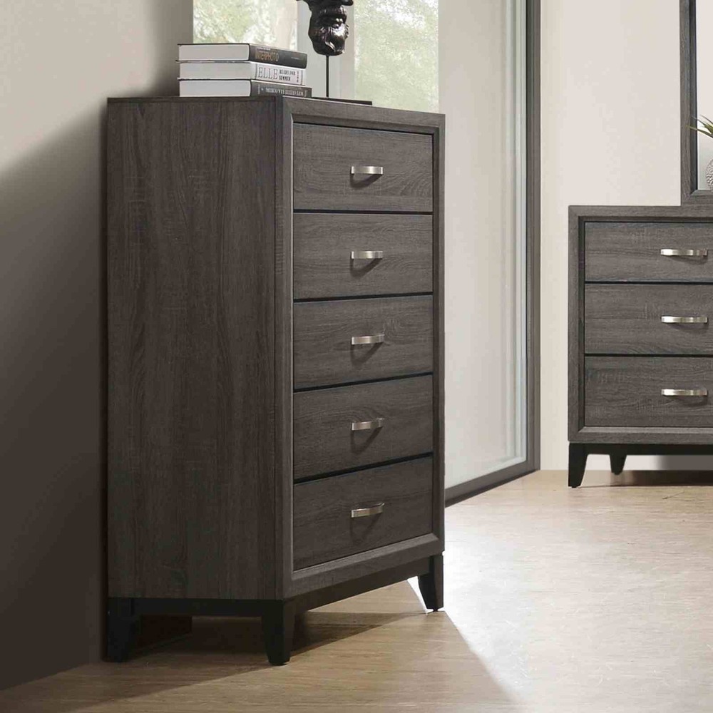 Contemporary Style Full Size 6pc Bed Set Panel Headboard Two Tone Design Gray