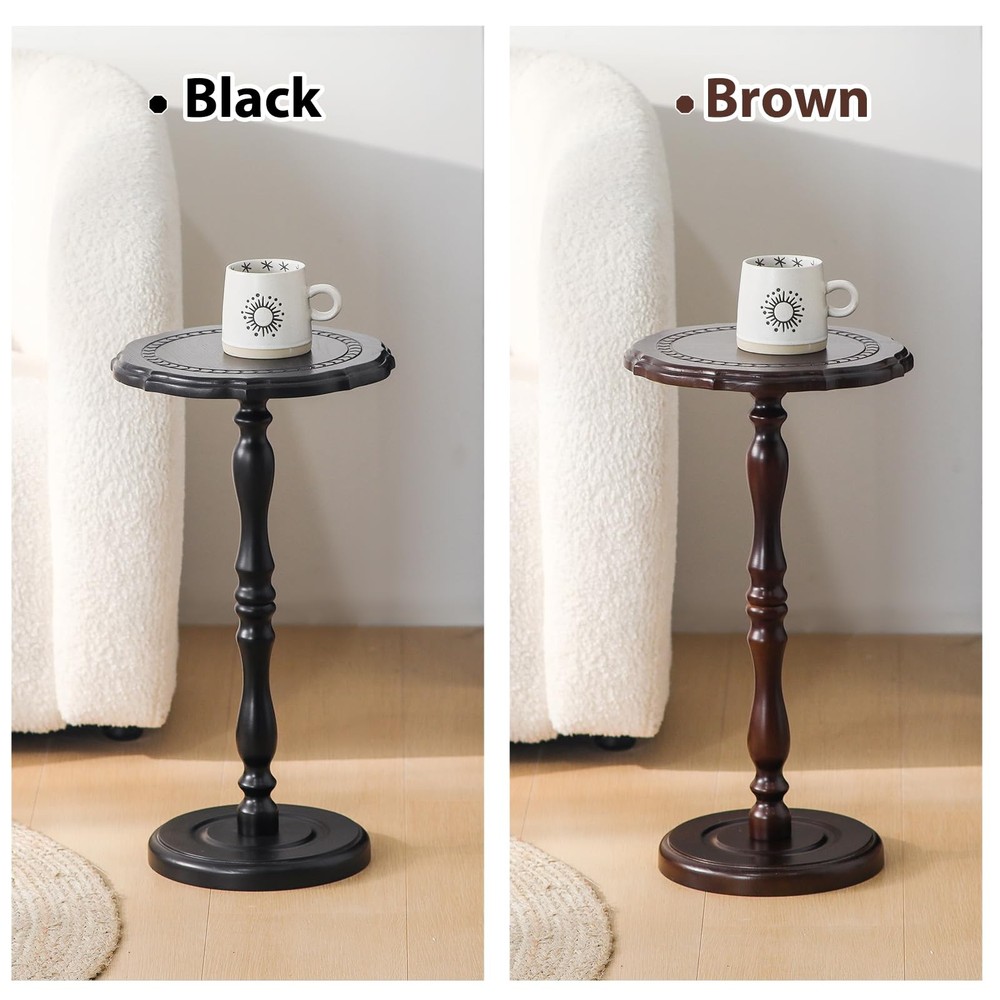 HuiDao 100% Solid Wood Round Side Table, Small Drink Table for Small Spaces, ...