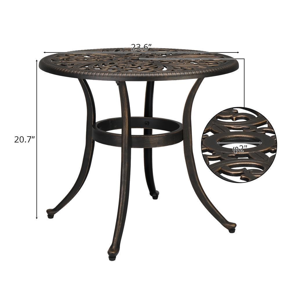 Patio Bistro Table with Umbrella Hole, Cast Aluminum Dining Table for Outdoor