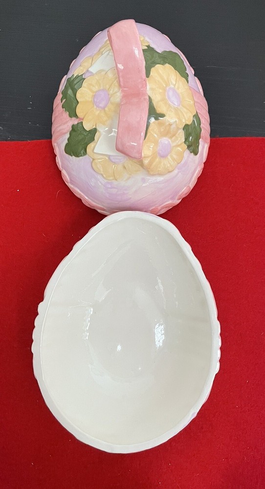 2 Piece Easter Egg Trinket Holder w/Bow Ceramic
