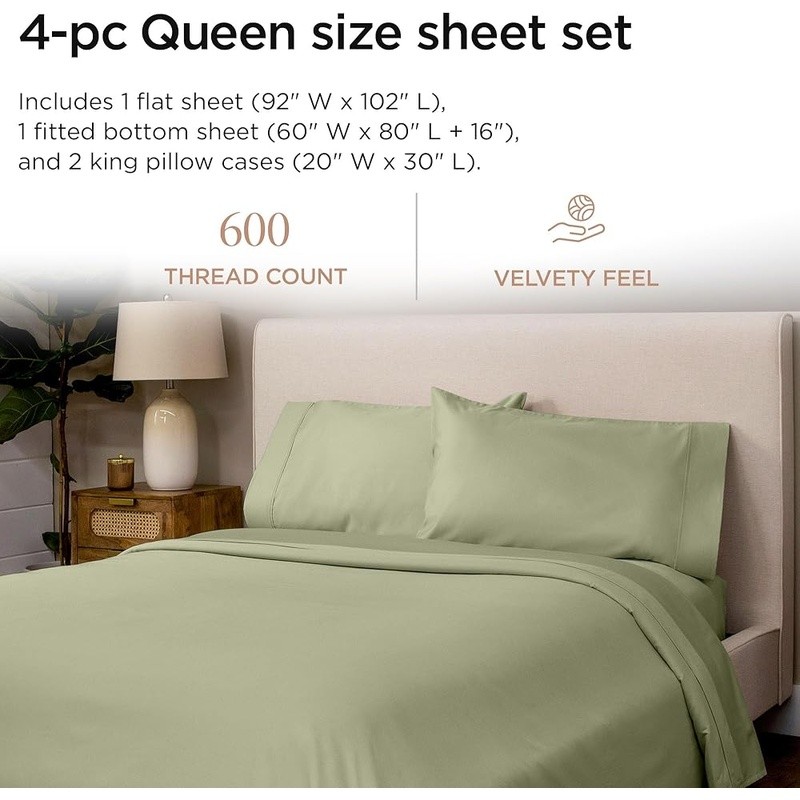 Cotton Soft Sateen 600 Thread Count Sheet Set Extra Deep Pocket Bedding New