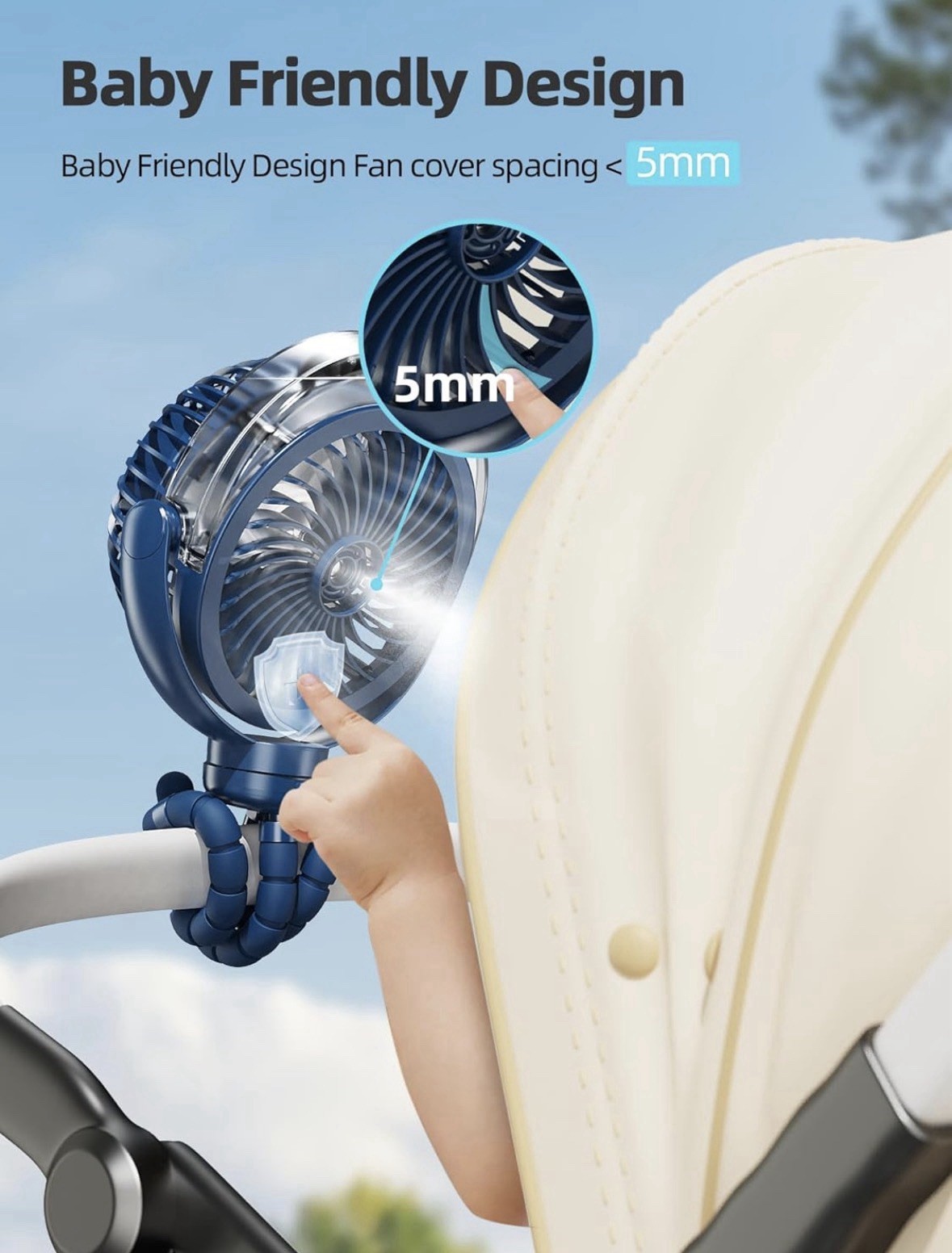 Misting Stroller Fan, 6000mAh Battery Operated Portable Fan with Light