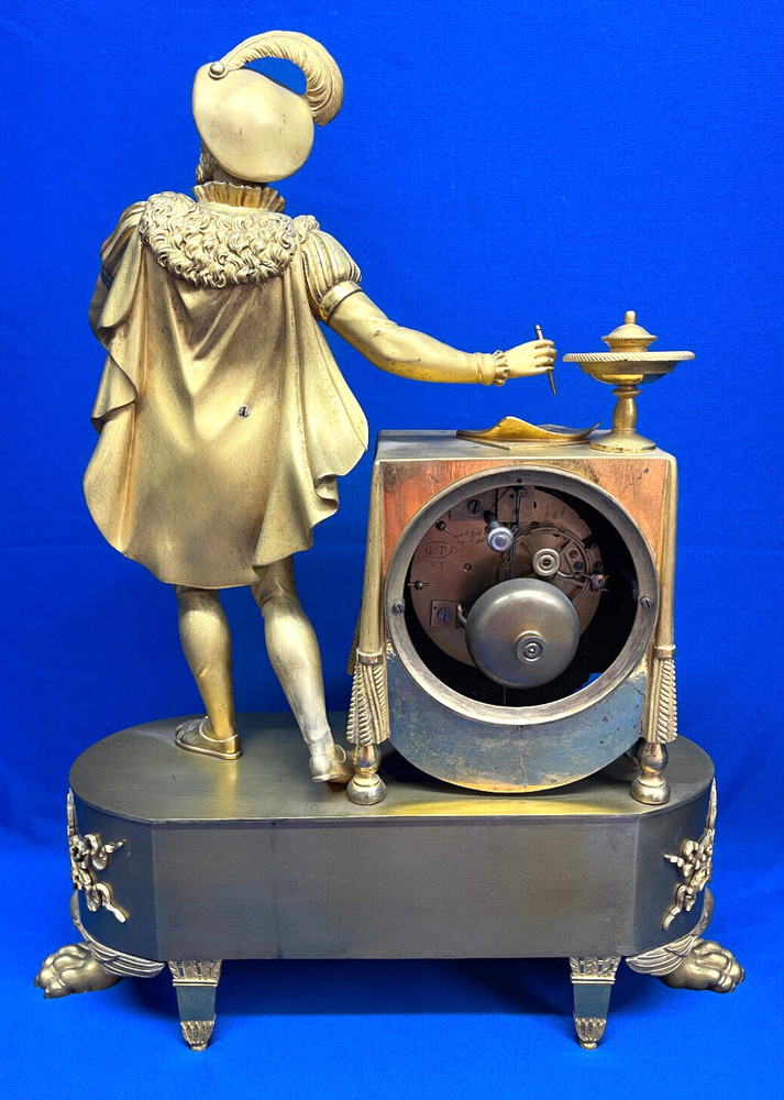 Antique 1810 French Ormolu Figural Silk Thread Mantel Clock *