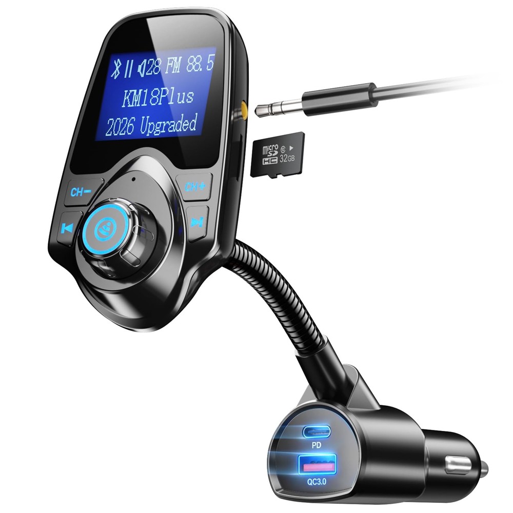 Nulaxy [2026 KM18 Upgraded Version] 48W Bluetooth 5.4 Car Adapter with Black