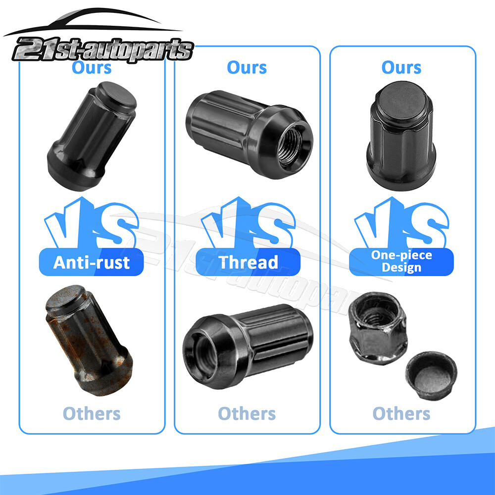 For Polaris Sportsman RZR Ranger Kawasaki ATV Black Acorn Lug Nuts 3/8"x24 W/Key