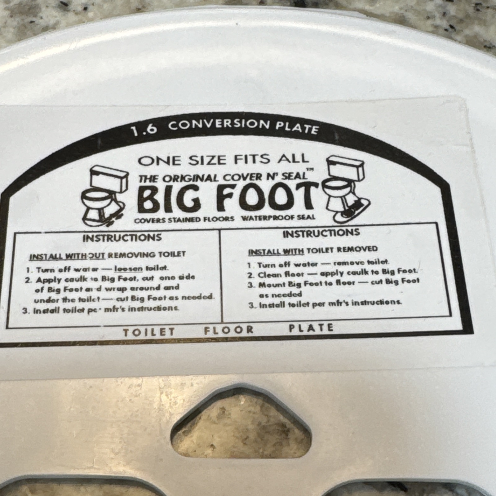 Big Foot Toilet Base Floor Cover Plate - Waterproof Seal USA Made