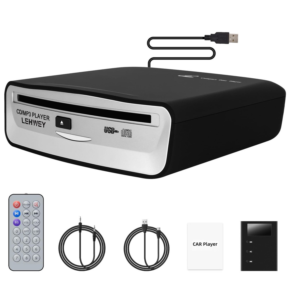 External Universal CD Player for Car CD Players W AUX Cable & Remote Control