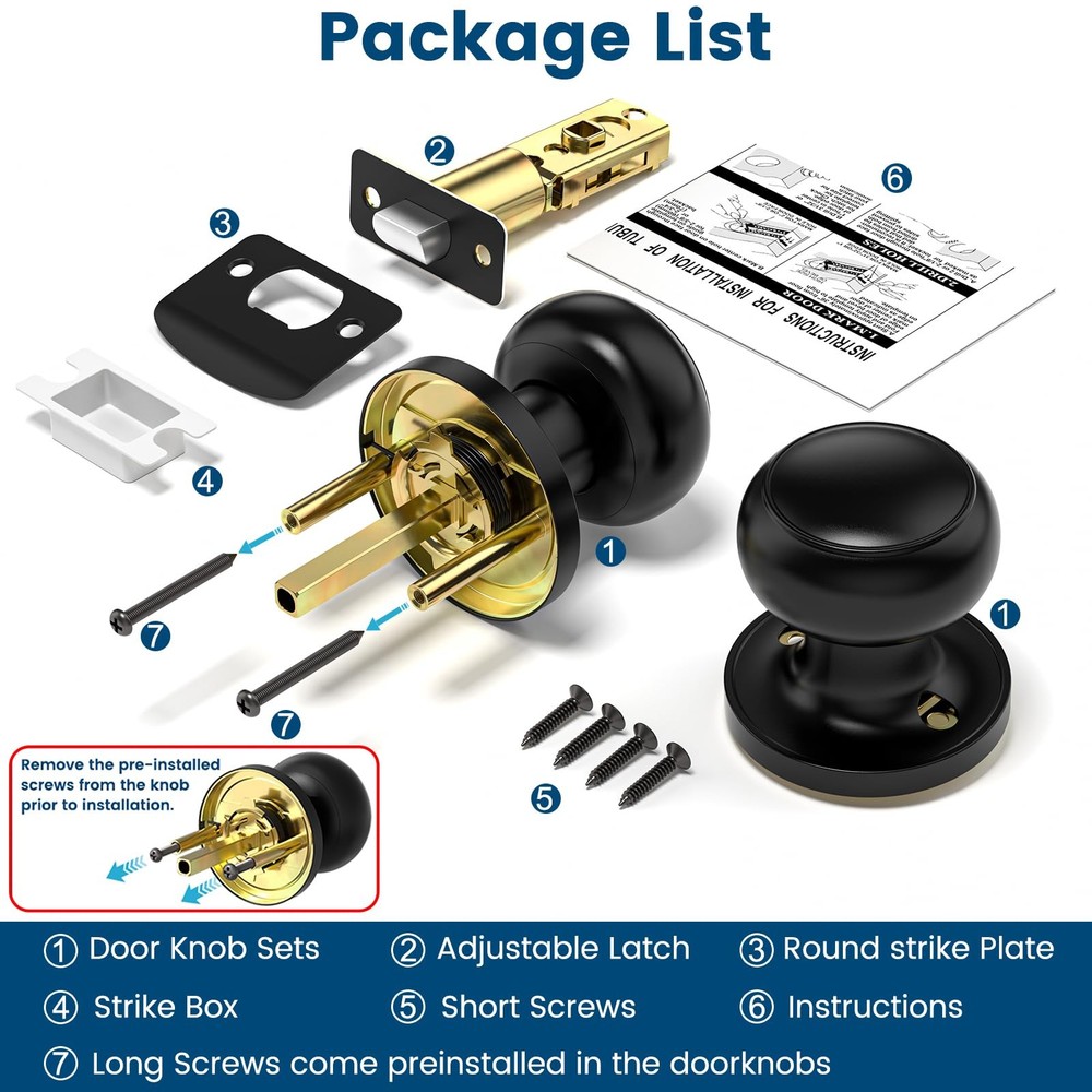 Vesmikit Passage Door Knobs, 10 Pack Matte Black Door Knobs, Hallway Closet N...