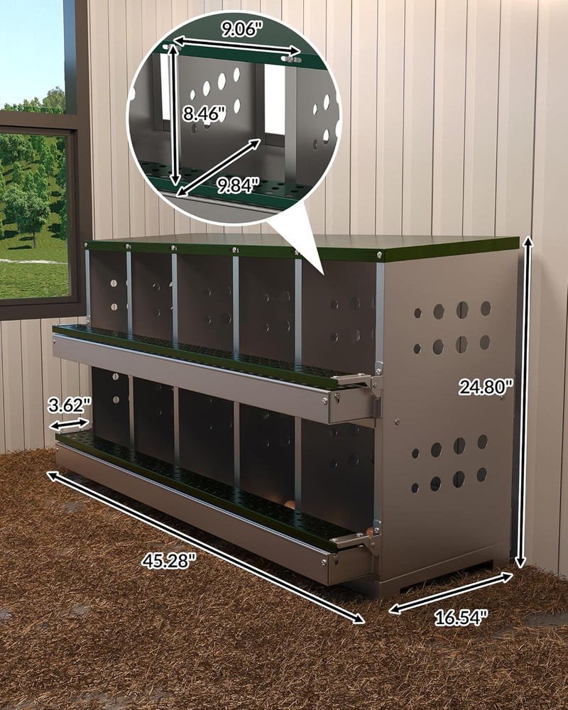 10 Compartments Chicken Nesting Box Coop Egg Laying Box Roll Away Egg Collection